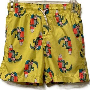 Boys Old Navy Swim Trunks Yellow with Alligator Surfboard Design Size L (10-12)